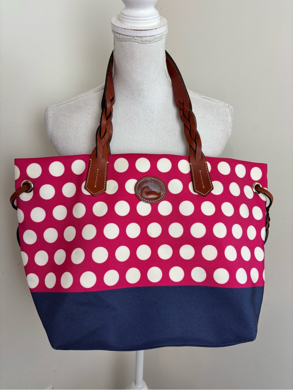 Dooney & Bourke Navy Polka Dot Nylon Tote Bag - Picture 1 of 12